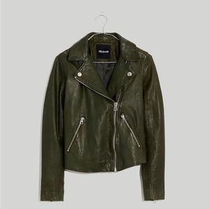 Madewell Washed Leather Motorcycle Jacket in green forest- never worn.